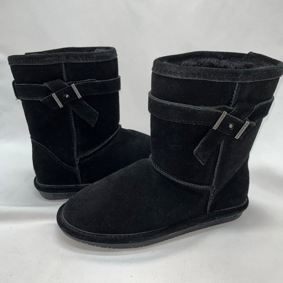Bearpaw Val 1960Y Black Youth Size 3‎ Suede Wool Sheepskin Winter Boots NEW - Picture 1 of 12